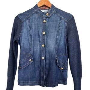 St. John Sport Women’s Sz S Denim Bodice/Cotton Knit Sleeves Jacket